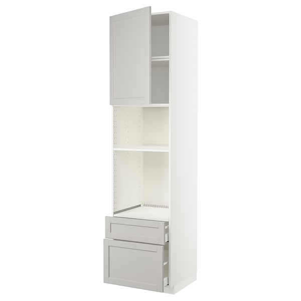 METOD / MAXIMERA - METOD / MAXIMERA High cab f oven/micro w dr/2 drwrs, white/Lerhyttan light grey, 60x60x240 cm