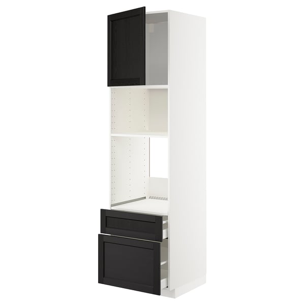 METOD / MAXIMERA high cabinet f built-in appliances, white/Lerhyttan black stained, 60x60x220 cm