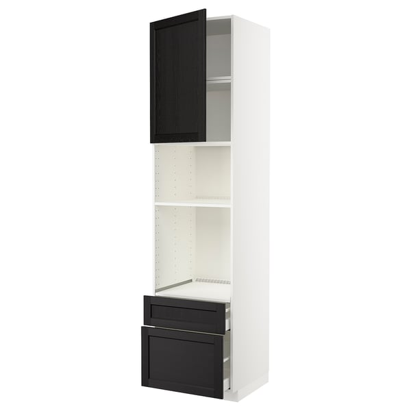 METOD / MAXIMERA high cabinet f built-in appliances, white/Lerhyttan black stained, 60x60x240 cm