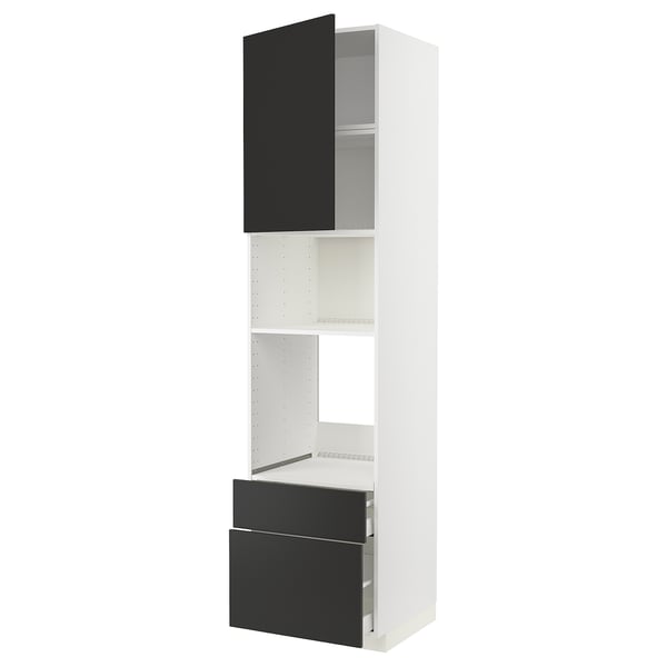 METOD / MAXIMERA - METOD / MAXIMERA High cab f oven/micro w dr/2 drwrs, white/Nickebo matt anthracite, 60x60x240 cm