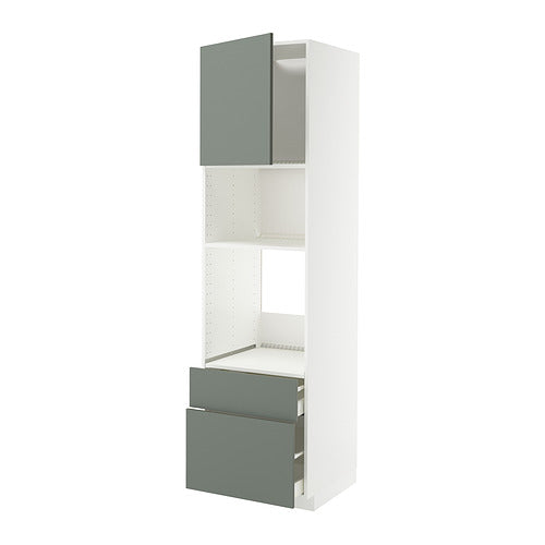 METOD / MAXIMERA - METOD / MAXIMERA High cab f oven/micro w dr/2 drwrs, white/Nickebo matt grey-green, 60x60x220 cm