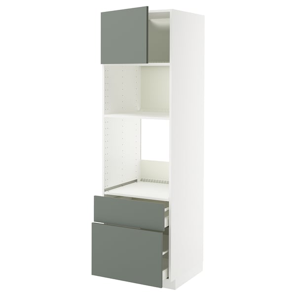 METOD / MAXIMERA high cabinet f built-in appliances, white/Nickebo matt grey-green, 60x60x200 cm