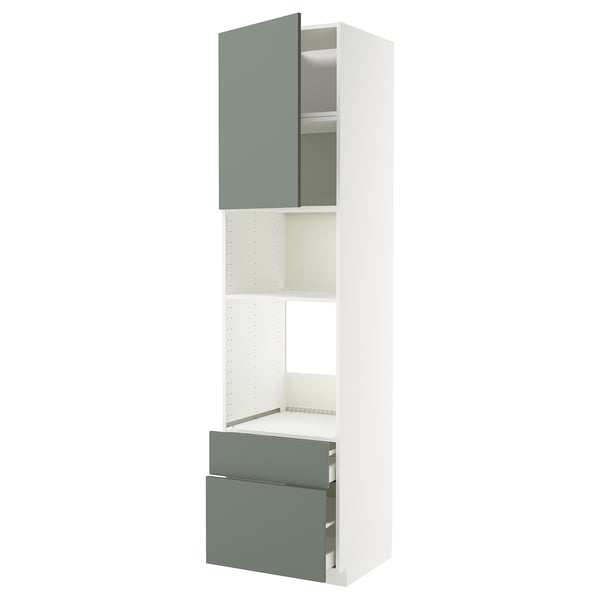 METOD / MAXIMERA high cab f oven/micro w dr/2 drwrs, white/Nickebo matt grey-green, 60x60x240 cm