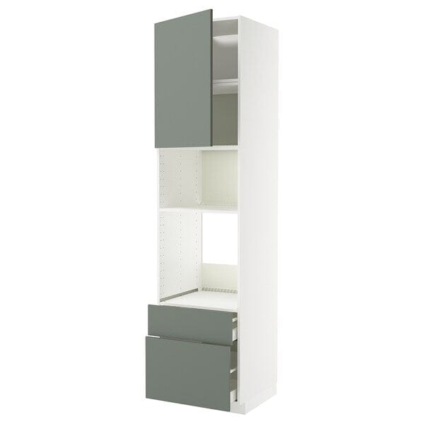 METOD / MAXIMERA - High cab f oven/micro w dr/2 drwrs, white/Nickebo matt grey-green, 60x60x240 cm