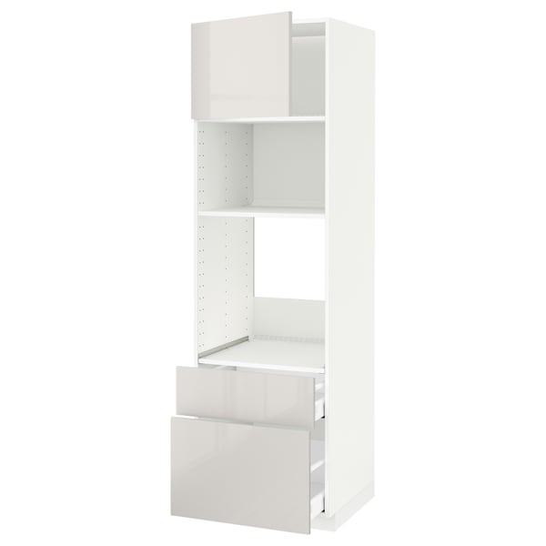 METOD / MAXIMERA high cab f oven/micro w dr/2 drwrs, white/Ringhult light grey, 60x60x200 cm