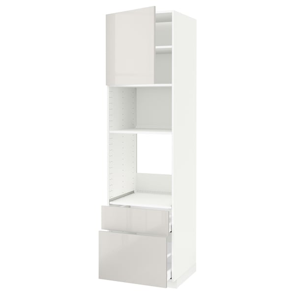 METOD / MAXIMERA high cab f oven/micro w dr/2 drwrs, white/Ringhult light grey, 60x60x220 cm