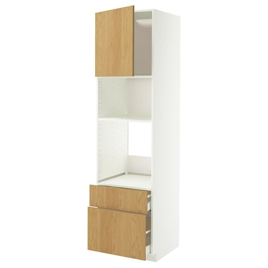 METOD / MAXIMERA cabinet oven/microwave/anta/2cassette, white/Sinarp oak veneer, 60x60x220 cm