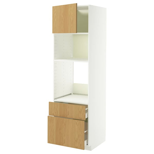 METOD / MAXIMERA cabinet oven/microwave/anta/2cassette, white/Sinarp oak veneer, 60x60x200 cm