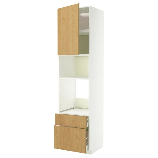 METOD / MAXIMERA cabinet oven/microwave/anta/2cassette, white/Sinarp oak veneer, 60x60x240 cm