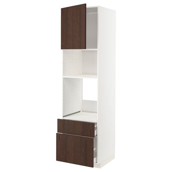 METOD / MAXIMERA - METOD / MAXIMERA High cab f oven/micro w dr/2 drwrs, white/Sinarp brown, 60x60x220 cm