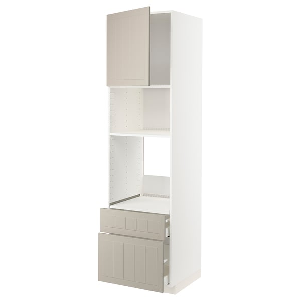 METOD / MAXIMERA - METOD / MAXIMERA High cab f oven/micro w dr/2 drwrs, white/Stensund beige, 60x60x220 cm