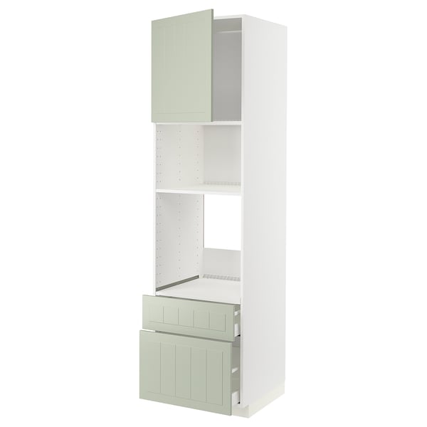 METOD / MAXIMERA - METOD / MAXIMERA High cab f oven/micro w dr/2 drwrs, white/Stensund light green, 60x60x220 cm