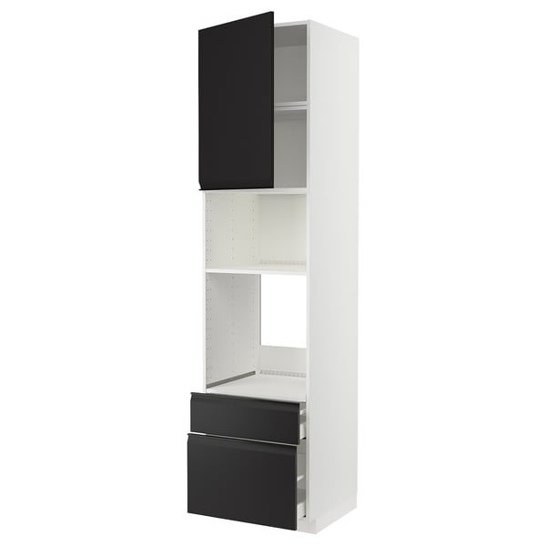 METOD / MAXIMERA - High cab f oven/micro w dr/2 drwrs, white/Upplöv matt anthracite , 60x60x240 cm