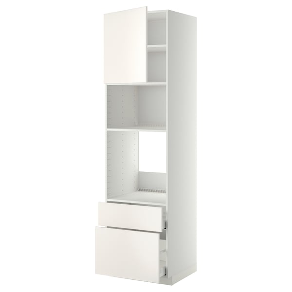 METOD / MAXIMERA - METOD / MAXIMERA High cab f oven/micro w dr/2 drwrs, white/Veddinge white, 60x60x220 cm