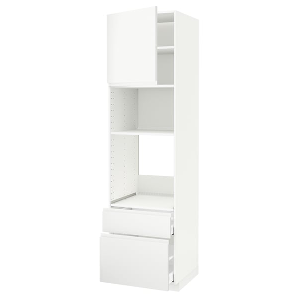 METOD / MAXIMERA - METOD / MAXIMERA High cab f oven/micro w dr/2 drwrs, white/Voxtorp matt white, 60x60x220 cm
