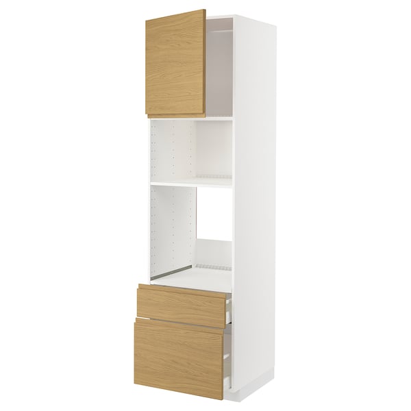 METOD / MAXIMERA - METOD / MAXIMERA High cab f oven/micro w dr/2 drwrs, white/Voxtorp oak effect, 60x60x220 cm