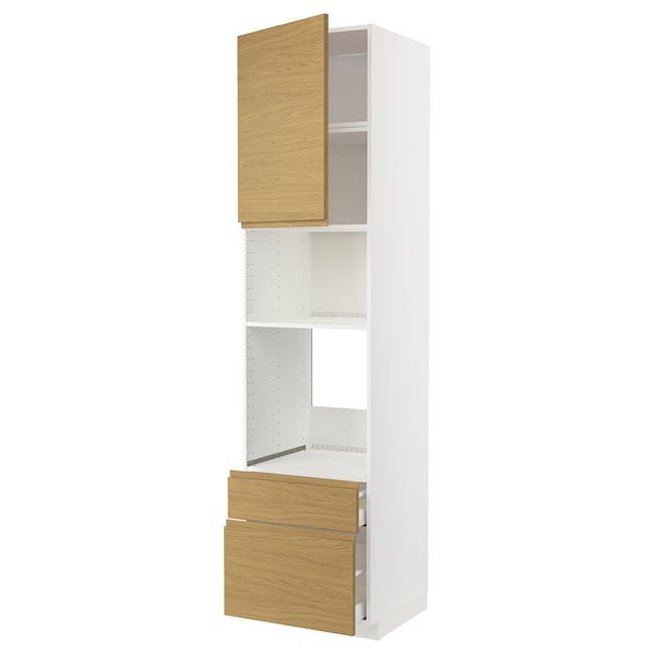 METOD / MAXIMERA high cabinet f built-in appliances, white/Voxtorp oak effect, 60x60x240 cm