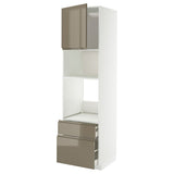 METOD / MAXIMERA high cabinet f built-in appliances, white/Voxtorp high-gloss dark grey-brown, 60x60x220 cm