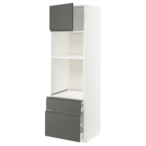 METOD / MAXIMERA - METOD / MAXIMERA High cab f oven/micro w dr/2 drwrs, white/Voxtorp dark grey, 60x60x200 cm