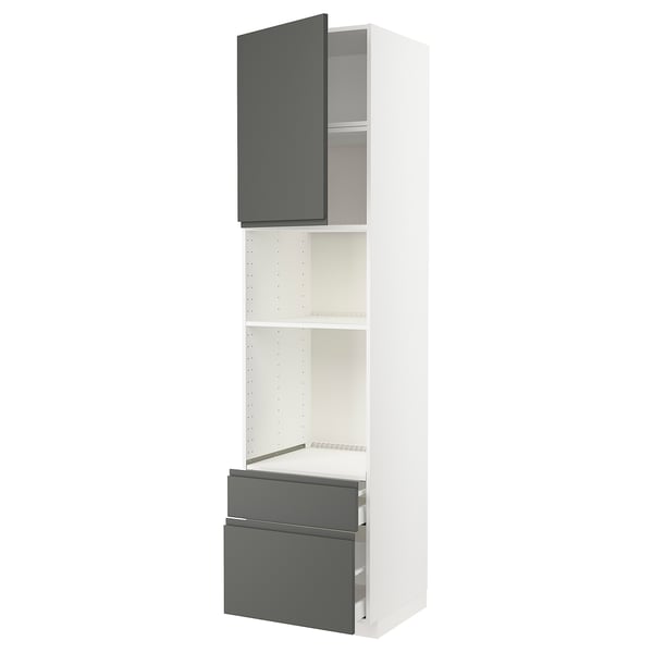 METOD / MAXIMERA - METOD / MAXIMERA High cab f oven/micro w dr/2 drwrs, white/Voxtorp dark grey, 60x60x240 cm