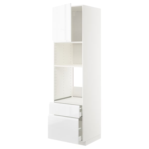 METOD / MAXIMERA high cabinet f built-in appliances, white/Voxtorp high-gloss/white, 60x60x220 cm