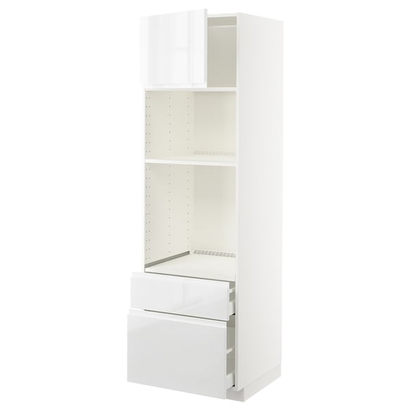 METOD / MAXIMERA high cabinet f built-in appliances, white/Voxtorp high-gloss/white, 60x60x200 cm