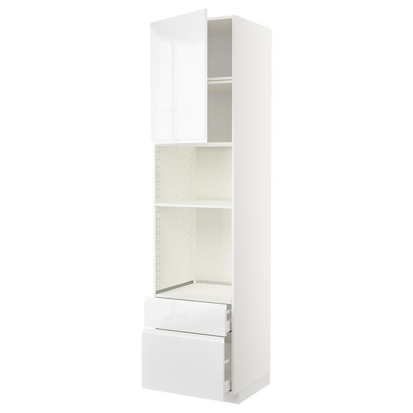 METOD / MAXIMERA - METOD / MAXIMERA High cab f oven/micro w dr/2 drwrs, white/Voxtorp high-gloss/white, 60x60x240 cm