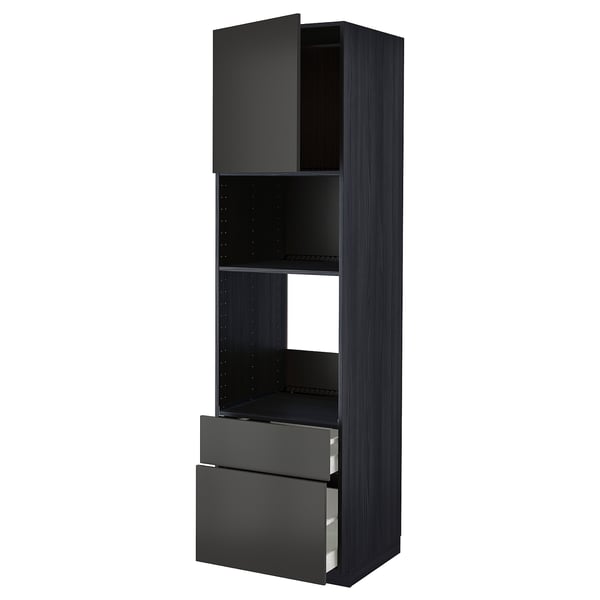 METOD / MAXIMERA - METOD / MAXIMERA High cab f oven/micro w dr/2 drwrs, black/Nickebo matt anthracite, 60x60x220 cm