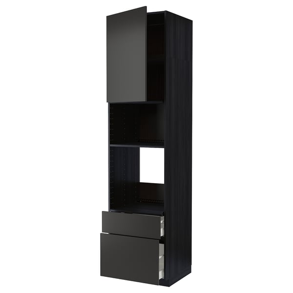 METOD / MAXIMERA - METOD / MAXIMERA High cab f oven/micro w dr/2 drwrs, black/Nickebo matt anthracite, 60x60x240 cm