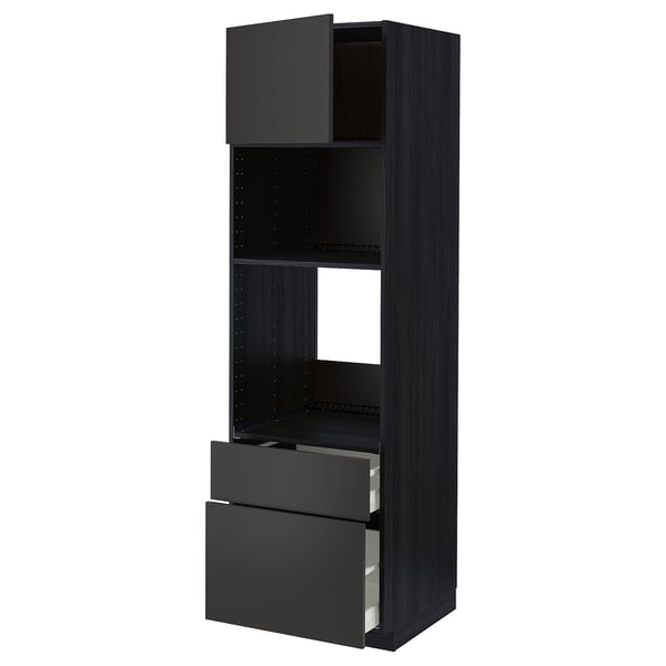 METOD / MAXIMERA - METOD / MAXIMERA High cab f oven/micro w dr/2 drwrs, black/Nickebo matt anthracite, 60x60x200 cm