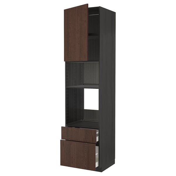 METOD / MAXIMERA - METOD / MAXIMERA High cab f oven/micro w dr/2 drwrs, black/Sinarp brown, 60x60x240 cm