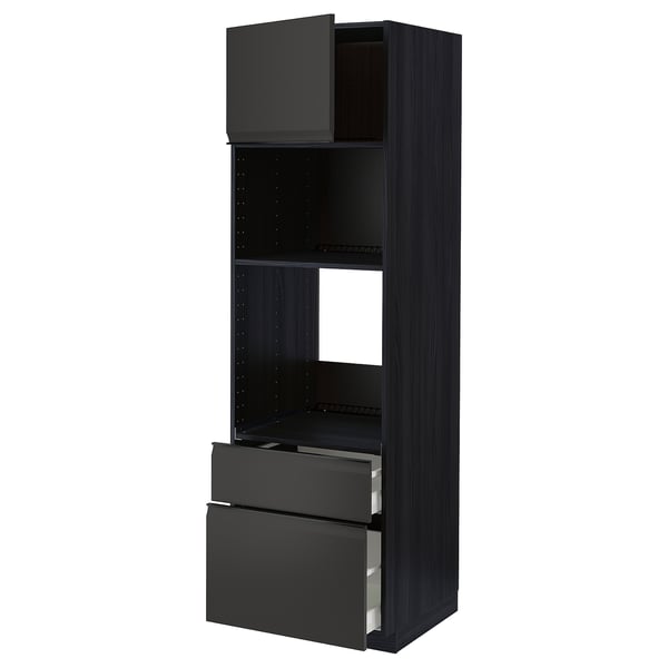 METOD / MAXIMERA - METOD / MAXIMERA High cab f oven/micro w dr/2 drwrs, black/Upplöv matt anthracite, 60x60x200 cm