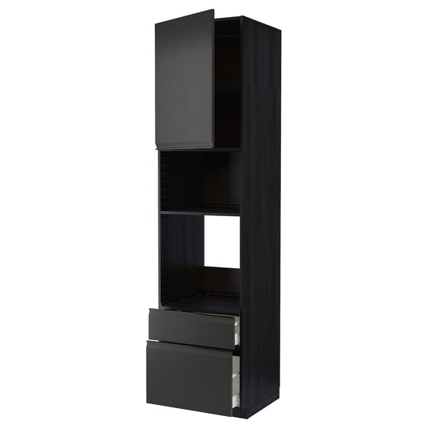 METOD / MAXIMERA - METOD / MAXIMERA High cab f oven/micro w dr/2 drwrs, black/Upplöv matt anthracite, 60x60x240 cm