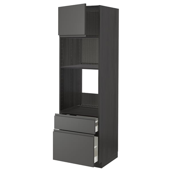 METOD / MAXIMERA - METOD / MAXIMERA High cab f oven/micro w dr/2 drwrs, black/Voxtorp dark grey, 60x60x200 cm