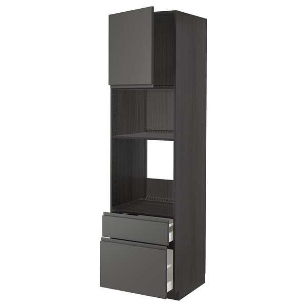 METOD / MAXIMERA high cab f oven/micro w dr/2 drwrs, black/Voxtorp dark grey, 60x60x220 cm
