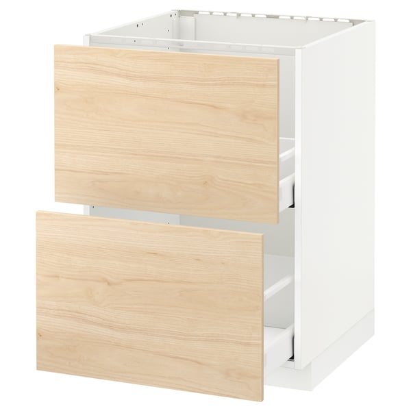 METOD / MAXIMERA base cab f sink+2 fronts/2 drawers, white/Askersund light ash effect, 60x60 cm