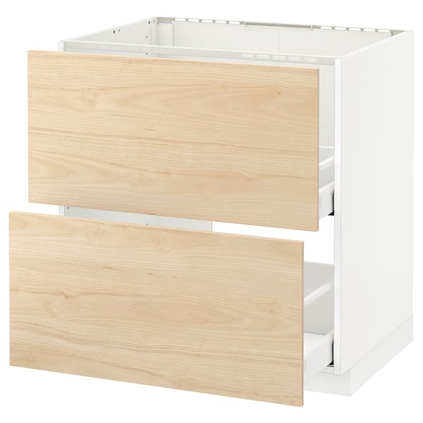 METOD / MAXIMERA - METOD / MAXIMERA Base cab f sink+2 fronts/2 drawers, white/Askersund light ash effect, 80x60 cm