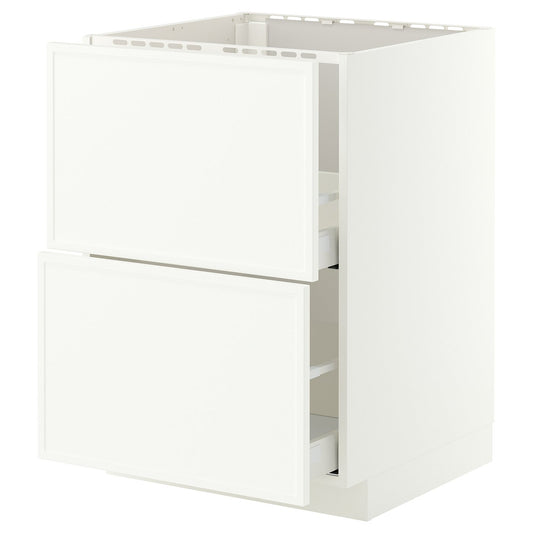 METOD / MAXIMERA base cab f sink+2 fronts/2 drawers, white/Aspudden matt white, 60x60 cm
