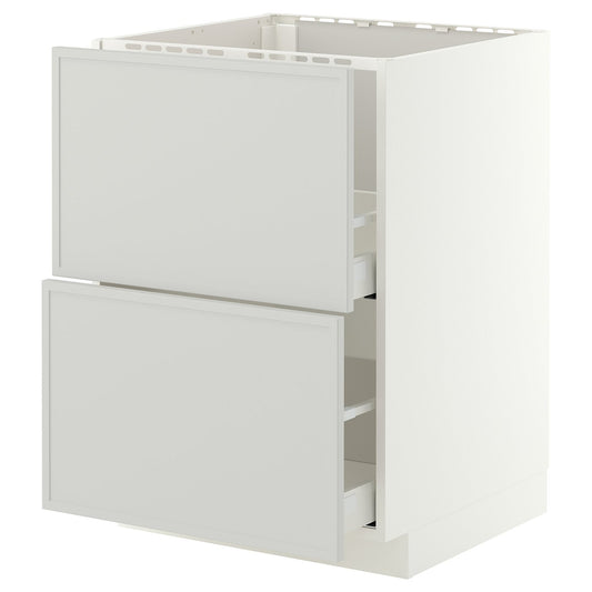 METOD / MAXIMERA base cab f sink+2 fronts/2 drawers, white/Aspudden light grey, 60x60 cm