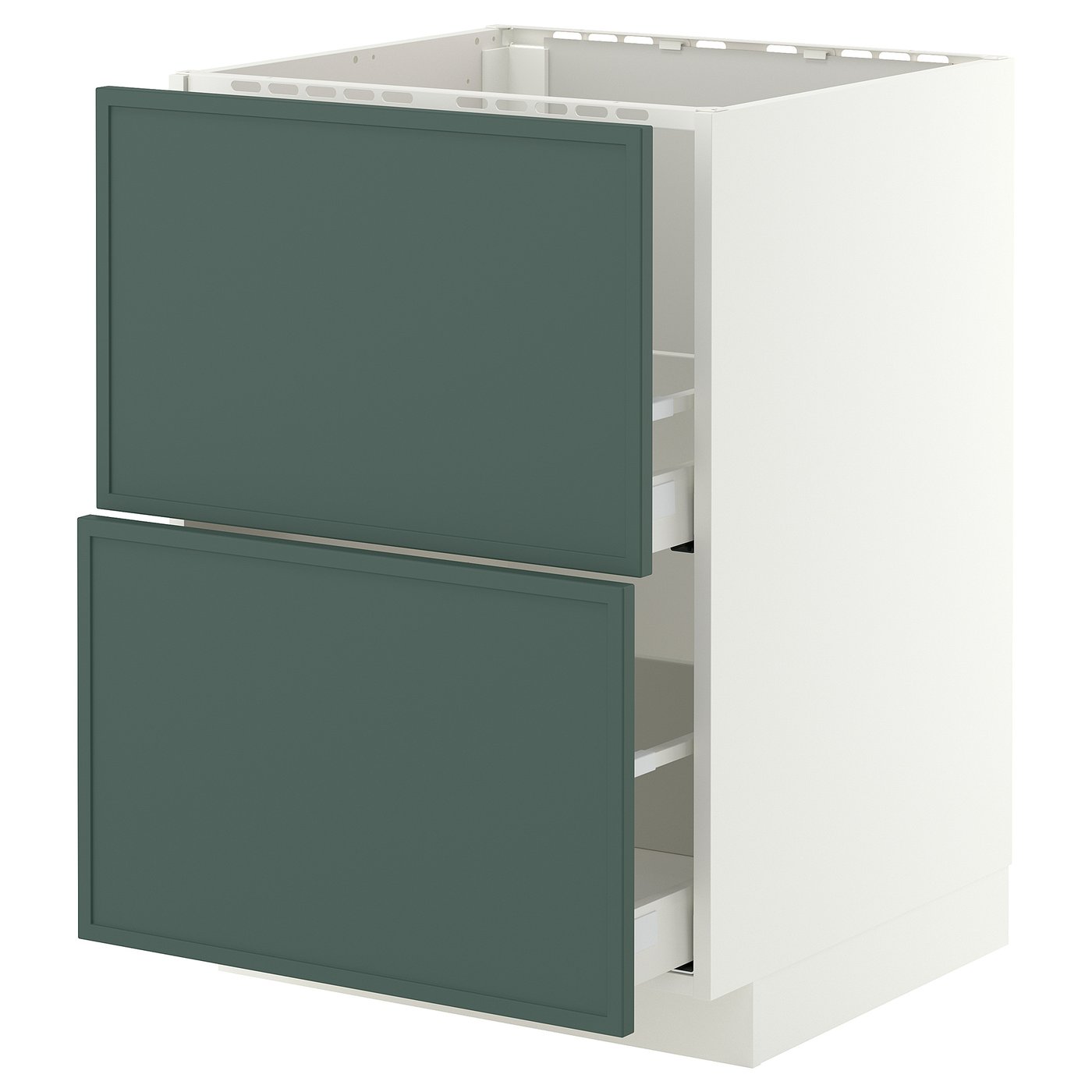 METOD / MAXIMERA base cab f sink+2 fronts/2 drawers, white/Aspudden dark grey-green, 60x60 cm