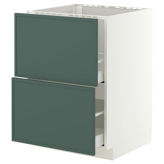 METOD / MAXIMERA base cab f sink+2 fronts/2 drawers, white/Aspudden dark grey-green, 60x60 cm
