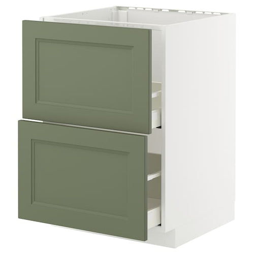 METOD / MAXIMERA - METOD / MAXIMERA Base cab f sink+2 fronts/2 drawers, white/Axstad grey-green, 60x60 cm