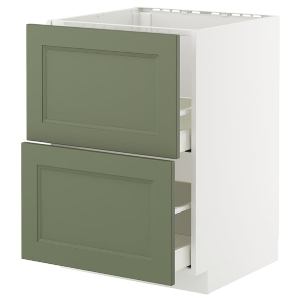 METOD / MAXIMERA base cab f sink+2 fronts/2 drawers, white/Axstad grey-green, 60x60 cm