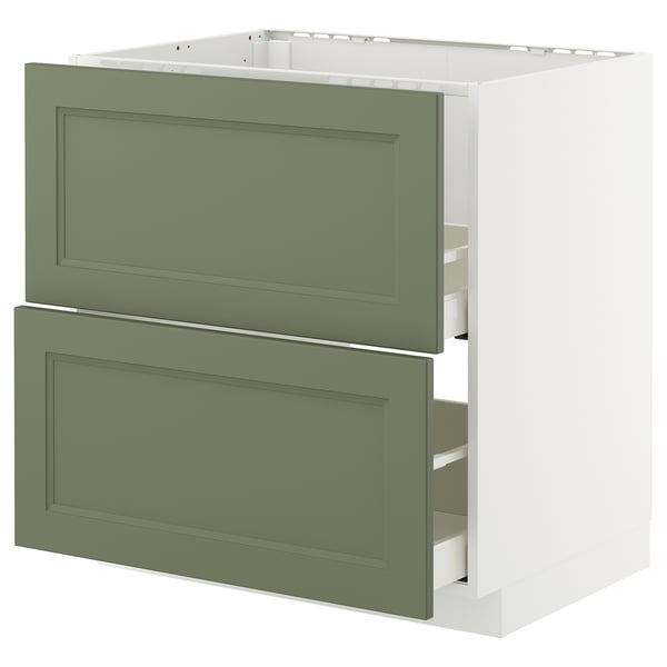 METOD / MAXIMERA base cab f sink+2 fronts/2 drawers, white/Axstad grey-green, 80x60 cm