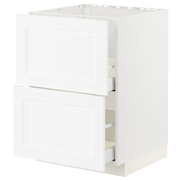 METOD / MAXIMERA base cab f sink+2 fronts/2 drawers, white Enköping/white wood effect, 60x60 cm