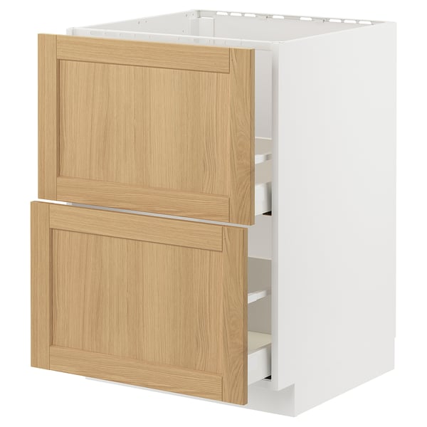 METOD / MAXIMERA base cab f sink+2 fronts/2 drawers, white/Forsbacka oak, 60x60 cm