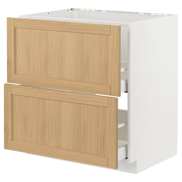 METOD / MAXIMERA base cab f sink+2 fronts/2 drawers, white/Forsbacka oak, 80x60 cm