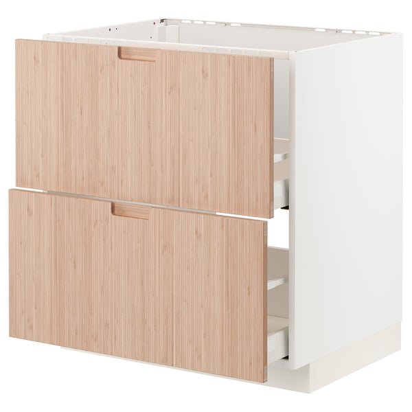 METOD / MAXIMERA base cab f sink+2 fronts/2 drawers, white/Fröjered light bamboo, 80x60 cm