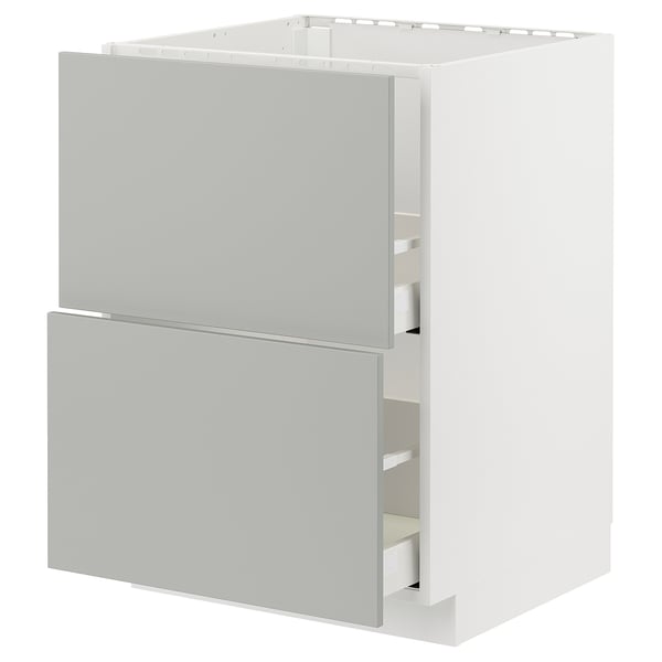 METOD / MAXIMERA base cab f sink+2 fronts/2 drawers, white/Havstorp light grey, 60x60 cm