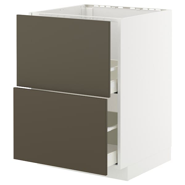 Ikea METOD / MAXIMERA - Base cab f sink+2 fronts/2 drawers, white/Havstorp brown-beige, 60x60 cm